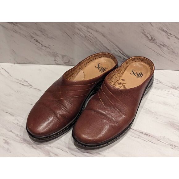 Sofft Women's Brown Leather 4 Fold Design Almond Toe Slip On Clogs Size 8.5 - Picture 3 of 8